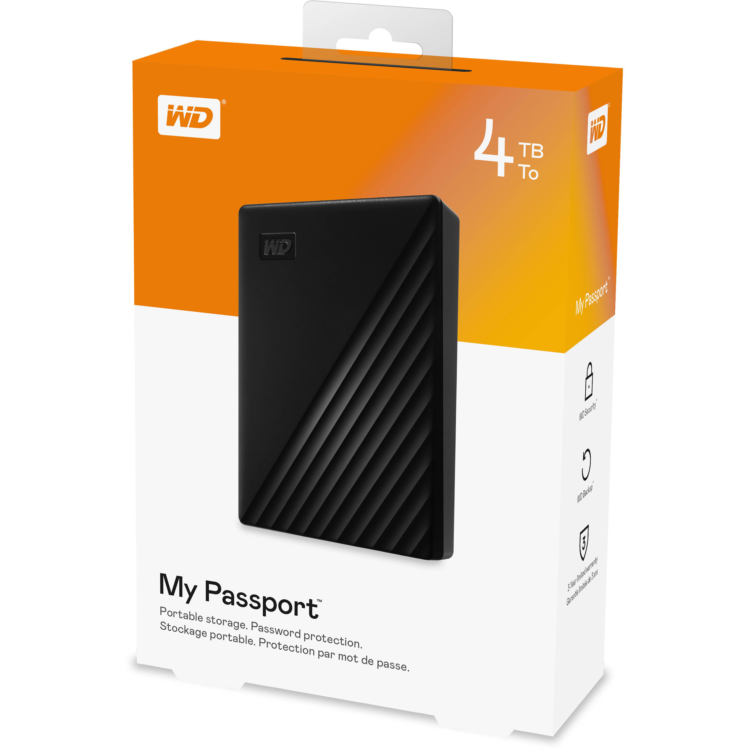 Western Digital WD 4TB My Passport Portable External Hard Drive, Black – with Automatic Backup, 256Bit AES Hardware & Protection - Al Ameen Computers